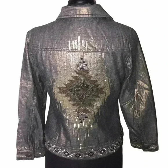 Chico’s Metallic Sequin Western Jacket Size 0 - Picture 2 of 8